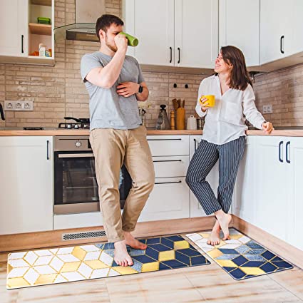 Delxo Kitchen Rug Sets,2 Piece Anti-Fatigue Floor Mat Waterproof Non-Slip Standing Mat Ergonomic Comfort Floor Mat Rug for Home,Office, 18"x47"  18"x30" (Ceramic Tile)