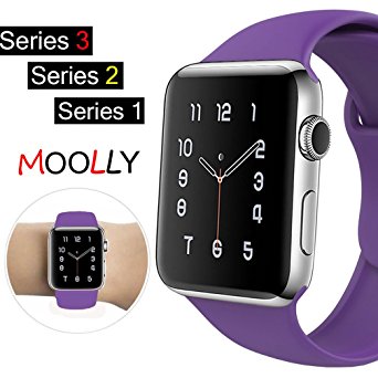 For Apple Watch Band, MOOLLY Soft Silicone iWatch Strap Replacement Sport Band for Apple Watch Band Series 3 Series 2 Series 1 Sport & Edition (GJ42MM-Dark Purple)