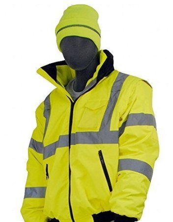 Majestic Glove 75-1300 PU Coated Polyester High Visibility Bomber Jacket with Fix Quilted Liner, Medium, Yellow