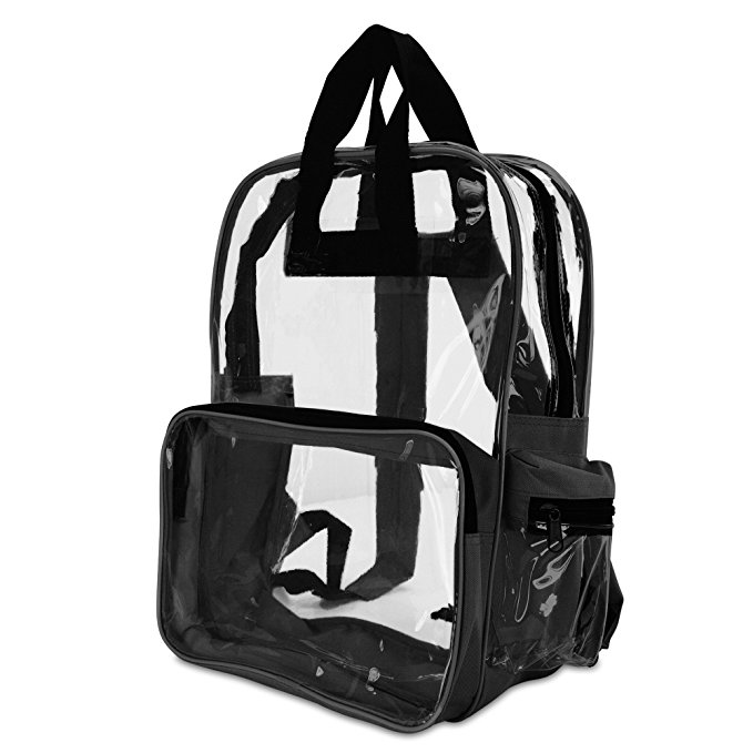 DALIX 17" Large Plastic Vinyl Clear Transparent School Security Backpack Black, Gray
