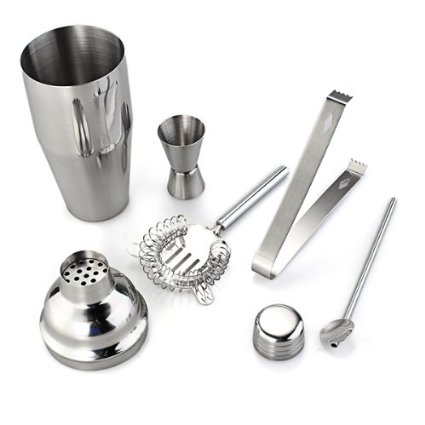 CARCHET® 5pcs Stainless Steel 750ml Shaker Kit Jigger Mixer Ice Strainer Clip Spoon Set for Cocktail Martini Drink