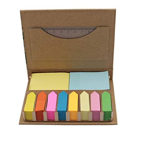 Ipienlee Environmental Protection Kraftpaper Sticky Memo Note and Page markers Assorted Bright Colors and Size