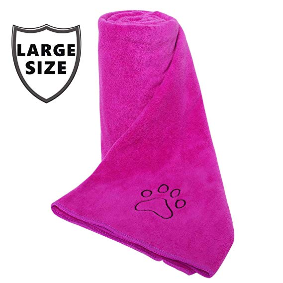 Axell Microfiber Pet Bath Towel with Embroidered Paw, Ultra-Absorbent, 56"x 29", Washable, Soft and Comfortable for Small, Medium, Large Dogs and Cats