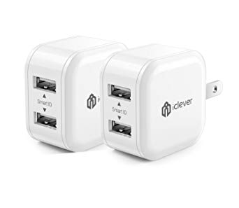 [Mini & Smart] iClever BoostCube 12W Dual USB Wall Charger with Foldable Plug for iPhone X/8/7/6s/Plus, iPad Air 2/Mini 3, Galaxy S7/S6/S6 Edge, Note 5 and More (Off White)