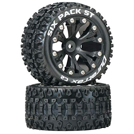 Duratrax DTXC3560 Six Pack RC Staduim Truck Tires with Foam Inserts, C2 Soft Compound, ST 2.8" Mounted on Back Black Wheels (2 Tires)