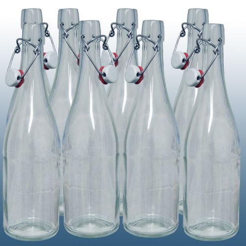 Home Brew & Wine Making - 750ml Classic Style Clear Glass Swing Top Bottles - Pack of 8
