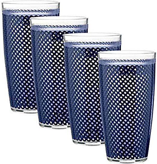 Kraftware Fishnet Collection 22 oz. Double Wall Insulated Highball Drinkware, Navy Blue, Set of 4