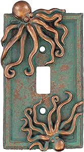 Top Brass Large Octopus/Kraken Electrical Cover Wall Plate Bronze/Verdigris Finish Style 2 - Single Switch, Double, Rocker, Outlet (Single Switch)