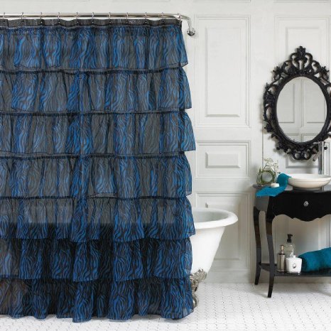 Lorraine Home Fashions Gypsy Zebra Shower Curtain, 70 by 72-Inch, Blue/Black
