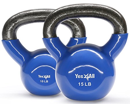 Yes4All Combo Special: Vinyl Coated Kettlebell Weight Sets – Weight Available: 5, 10, 15, 20, 25, 30 lbs