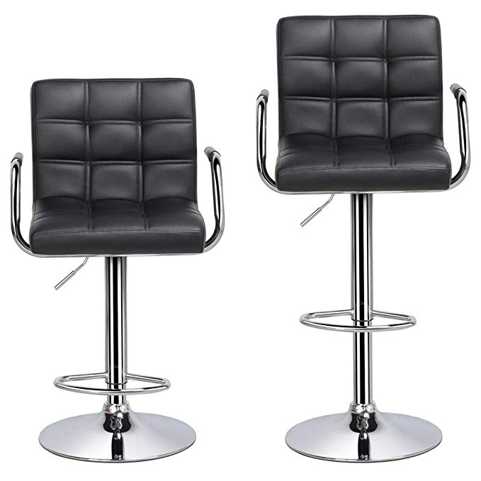 Yaheetech 2 x Swivel Stool Stylish PU Leather Office Furniture Computer Desk Excutive Office Chair (Black)