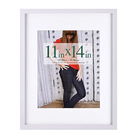 11x14 inch Picture Frame Made of Solid Wood and High Definition Glass Display Pictures 8x10 with Mat or 11x14 Without Mat for Wall Mounting Photo Frame White