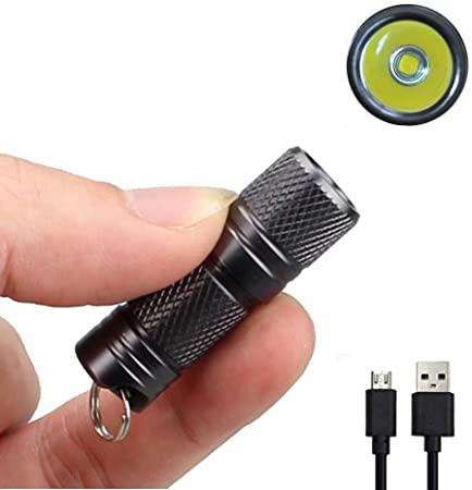 BESTSUN Mini LED Flashlight Rechargeable 200 Lumen Keychain Flashlight Waterproof Tiny Flashlight Pocket Light with Rechargeable Battery and USB Cable