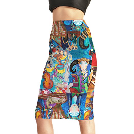 Fanii Quare Women's Elastic Casual Bodycon Print Midi Pencil Skirt