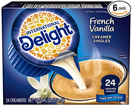 International Delight French Vanilla Non-Dairy Cremer, 24 Count Single-Serve Coffee Creamers (Pack of 6) (Packaging may vary)