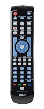 RCA CRCRN04GR 4-Device Universal Remote with Green Backlit Keypad, Gloss Black