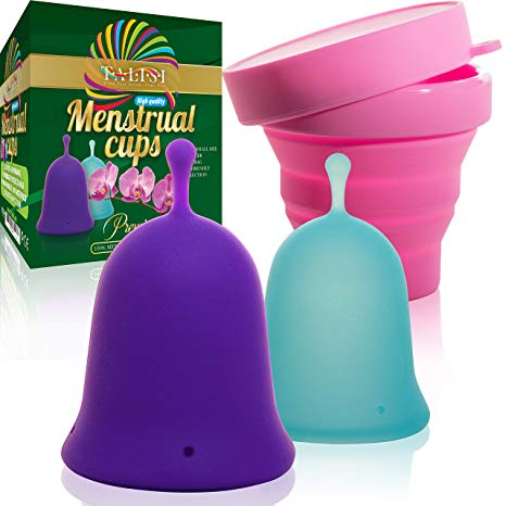 Talisi Reusable Menstrual Cups with Collapsible Silicone Foldable Sterilizing Cup Set of 3 Small Large Sizes Silicone Soft Cups with Sterilizer Feminine Hygiene Period Cup Tampon and Pad Alternative