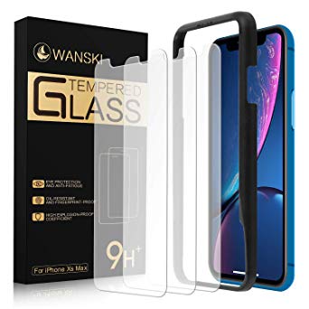 Wanski Tempered Glass Screen Protector Compatible for iPhone Xs Max, High Responsive, Bubble Free with Guide Frame/Easy Installation, [3 Packs][6.5 Inch]