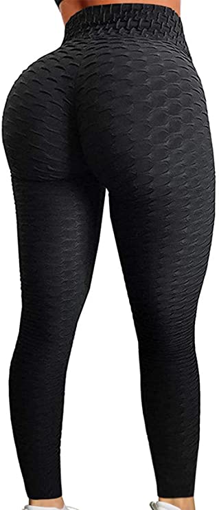 CROSS1946 Sexy Women's Textured Booty Yoga Pants High Waist Ruched Workout Butt Lifting Pants Tummy Control Push Up