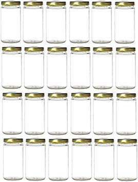 Nakpunar 24 pcs 8 oz Glass Canning Jars with Gold Lid - Half Pint, Paragon Style with Plastisol Lined 53TW Twist Lug Lids