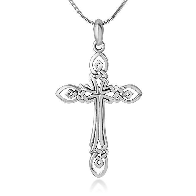 925 Sterling Silver Celtic Antique Cross Pendant Necklace, 18" Chain