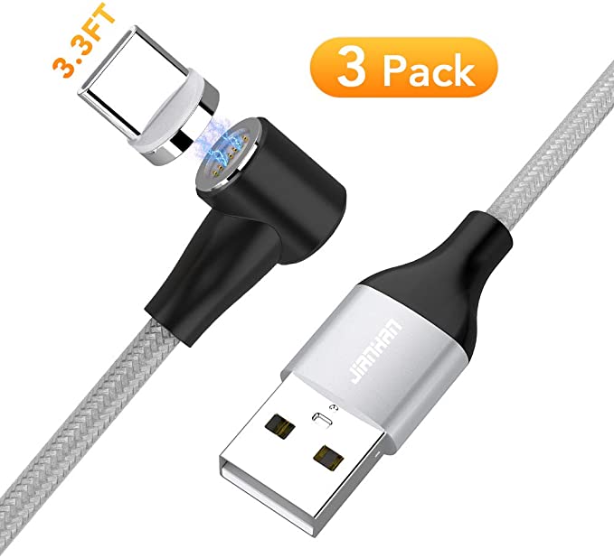USB C Cable Magnetic JianHan 3 Pack 3.3ft/1m 360 Degree Magnetic Charging Cable Type C Charger for Samsung Galaxy S10,S10 Plus,S9,S9 Plus,S8,S8 Plus,Note 8,Note 9,Note 10,A5 (2017),A7,A8,LG G8 G7 G6 G5 V30 V20,Moto Z2 (Silver)