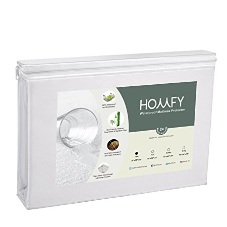 HOMFY Twin Premium Hypoallergenic Waterproof Mattress Protector, Deep Pocket Fitted Sheet (14”), Anti-Dust Mite and Soft Breathable - White