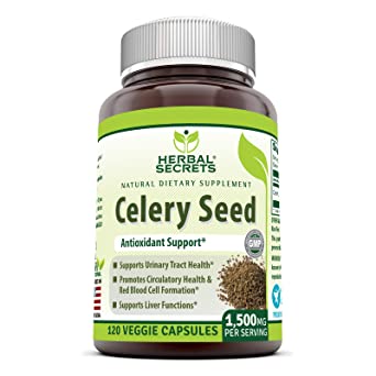 Herbal Secrets Celery Seed Extract 1500 mg Per Serving 120 Veggie Capsules - Non GMO, Gluten-Free -Natural - Supports Liver and Urinary Tract Health - Promotes Healthier Circulation