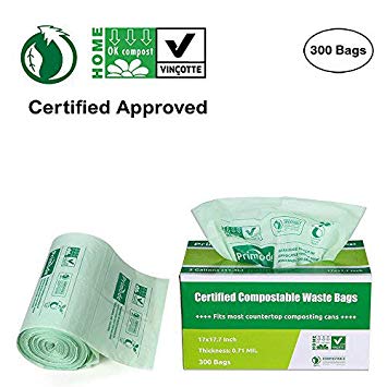 Compostable Bags By Primode | Premium Food Waste Bags, 100% Certified Biodegradable Compost Bags Small Kitchen 3 Gallon trash bags, Extra Thick 0.71 (300)