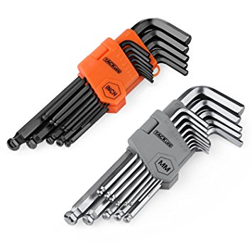 Tacklife Hex Key, 26 Pieces Ball End Long Arm Allen Wrench Set - with 13 Black-oxide Finish(Inch): 3/64" - 3/8" and 13 Matte Finished (Metric): 1.27mm - 10 mm | HHW3A