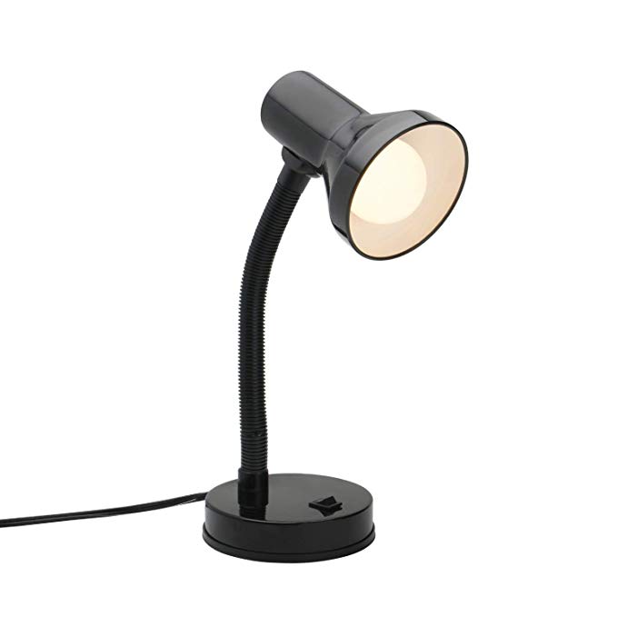 Xtricity Metal Desk Lamp with Adjustable Gooseneck Arm, 7W A19 LED Bulb Included, 120 Volt, Convenient On/Off Switch, 14" Inch Tall (36cm), Black Finish