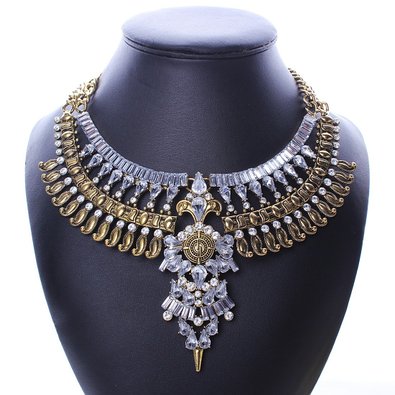 QIYUN.Z Baroque Vintage Retro Style Faceted Rhinestone Festoon Chandelier Bib Necklace