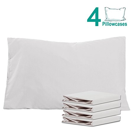 NTBAY 100% Brushed Microfiber Pillowcases Set of 4, Soft and Cozy, Wrinkle, Fade, Stain Resistant, 20"x 30", Light Grey