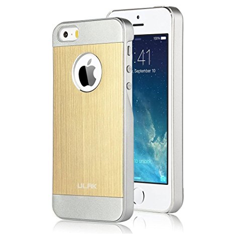 ULAK Hybrid Hard Case for Apple iPhone 5S 5 with Brushed Aluminum Coating Skin and PC Bumper (Chrome-Champagne)