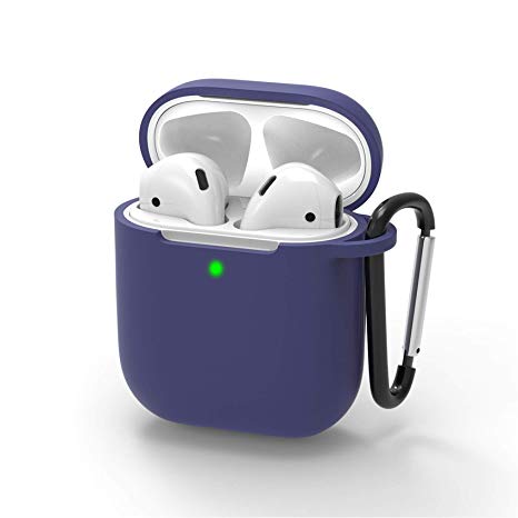 AirPods Case Cover for Airpods 2&1 Supports Wireless Charging Front LED Visible Upgrade AirPods Case Protective Cover Silicone with Anti-Lost Buckle Compatible with AirPods 2&1 Accessories(Navy Blue)
