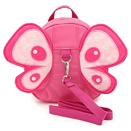 Hipiwe Butterfly Baby Walking Safety Backpack Anti-lost Mini Bag Toddler Child Strap Backpack with Safety Leash (Pink)