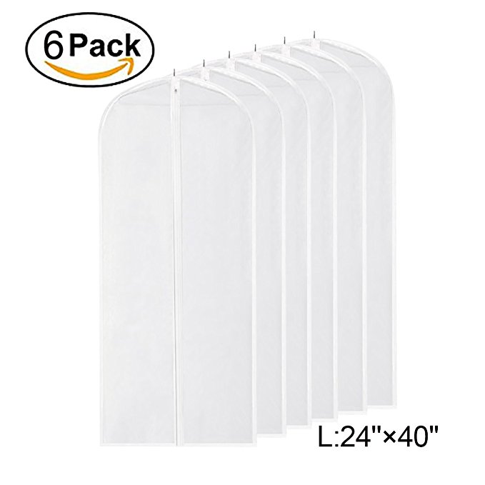 Garment Bag Clear,40 inch Suit Bag Moth Proof Garment Bags Dust Cover White Breathable Full Zipper for Clothes Storage Closet Pack of 6