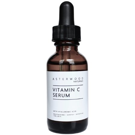 Vitamin C Serum with Organic Hyaluronic Acid 1 oz - Lighten Sun Spots, Anti Aging, Anti Wrinkle - Light and Oxygen Stable MAP Vitamin C - Asterwood Naturals - 1 Ounce Glass Dropper Bottle