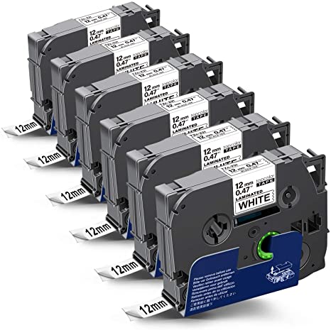 6 Pack Topcolor Compatible Label Tape Replacement for Brother TZe-231 TZe231 TZe TZ Tape 12mm 0.47” Laminated White TZ-231 for PT Label Maker PT-D210 PT-H110 PT-D200 PTD600 PT-1880 PT-1290 PT-D400