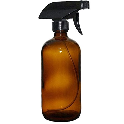 Premium Amber Glass Spray Bottle, Refillable, Fine Mist, 100% Leakproof Cap, UV Protection, Xtra Long Straw, BPA Free, Lead Free, Mist & Stream Trigger Sprayer with Bonus Waterproof Labels (16 oz)