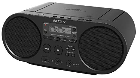 Sony ZS-PS50 Black Portable CD Boombox Player Digital Tuner AM/FM Radio USB playback and audio Input Mega Bass Reflex Stereo Sound System