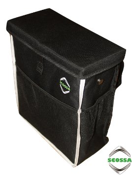 Scossa Car Garbage Can. Waterproof!. Now BIGGER with 3 Side Pockets for Toys, Snacks, Cans, Drinks. (Black)