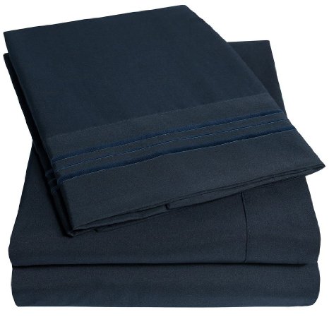 Sweet Home Collection 1500 Supreme 4-Piece Bed Sheet Set Deep Pocket Wrinkle Free Hypoallergenic Bedding, Queen, Navy