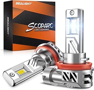 SEALIGHT H9 / H8 / H11 LED Bulb for Fog Light and Powersports Headlights, 32000 Lumens Super Bright 6500K White Light, Plug and Play, 2 Pack