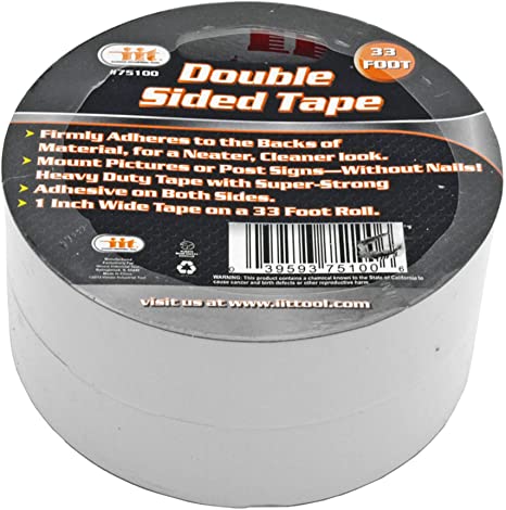 Double Sided Tape - Package of 2 Rolls - 1 Inch Wide x 33 Ft. Long
