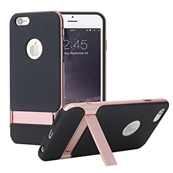 iPhone 6 plus/6s plus Case, ROCK Kickstand Ultra Thin Fit Dual Layered Heavy Duty Armor Hybrid PC   Soft TPU Shell Case Slim Fit Black/Rose gold For iPhone 6 Plus /6s Plus 5.5 Inch (Rose gold)