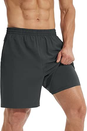 BALEAF Men's 2 in 1Running Shorts 5"/7" Quick Dry Workout Athletic Gym Shorts with Zipper Pockets