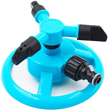 Top-spring Garden Lawn Automatic Rotating Sprinkler 360° Watering Flower Small Three-fork Sprinkler Gardening Tools 3 Nozzles (Blue)