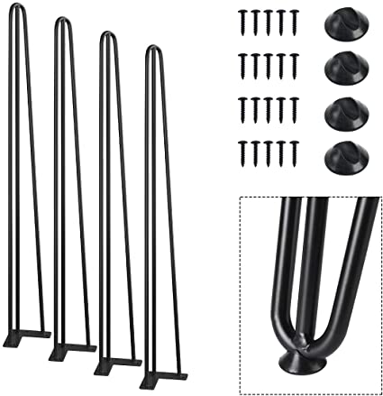 SMARTSTANDARD 34" Heavy Duty Hairpin Coffee Table Legs（Set of 4). Metal Home DIY Projects for Furniture, with Rubber Floor Protectors Black