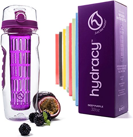 Hydracy Infuser Water Bottle with Full Length Infusion Rod and Insulating Sleeve Combo Set   25 Fruit Infused Water Recipes eBook Gift - Large 32 Oz Sport Bottle - Your Healthy Hydration Made Easy